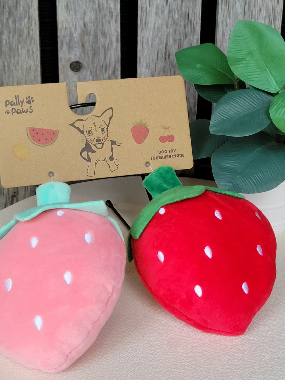 Plush & Squeaky Strawberry Dog Toys - Red & Pink